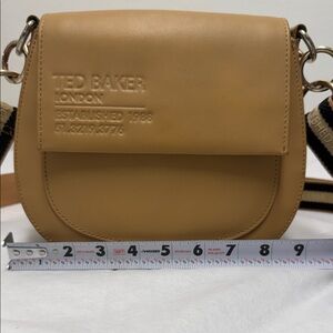 Ted Baker Beige Leather Crossbody Saddle Bag with Embossed Logo